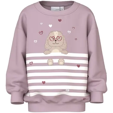 Trui sweat Valona (dawn pink dog heart stripe)