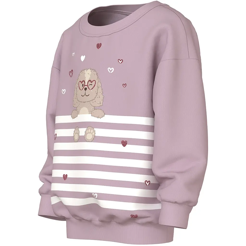 Trui sweat Valona (dawn pink dog heart stripe)