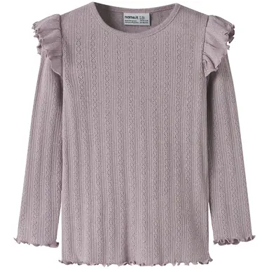 Longsleeve rib ruffle SLIM Blitta (dawn pink melange)