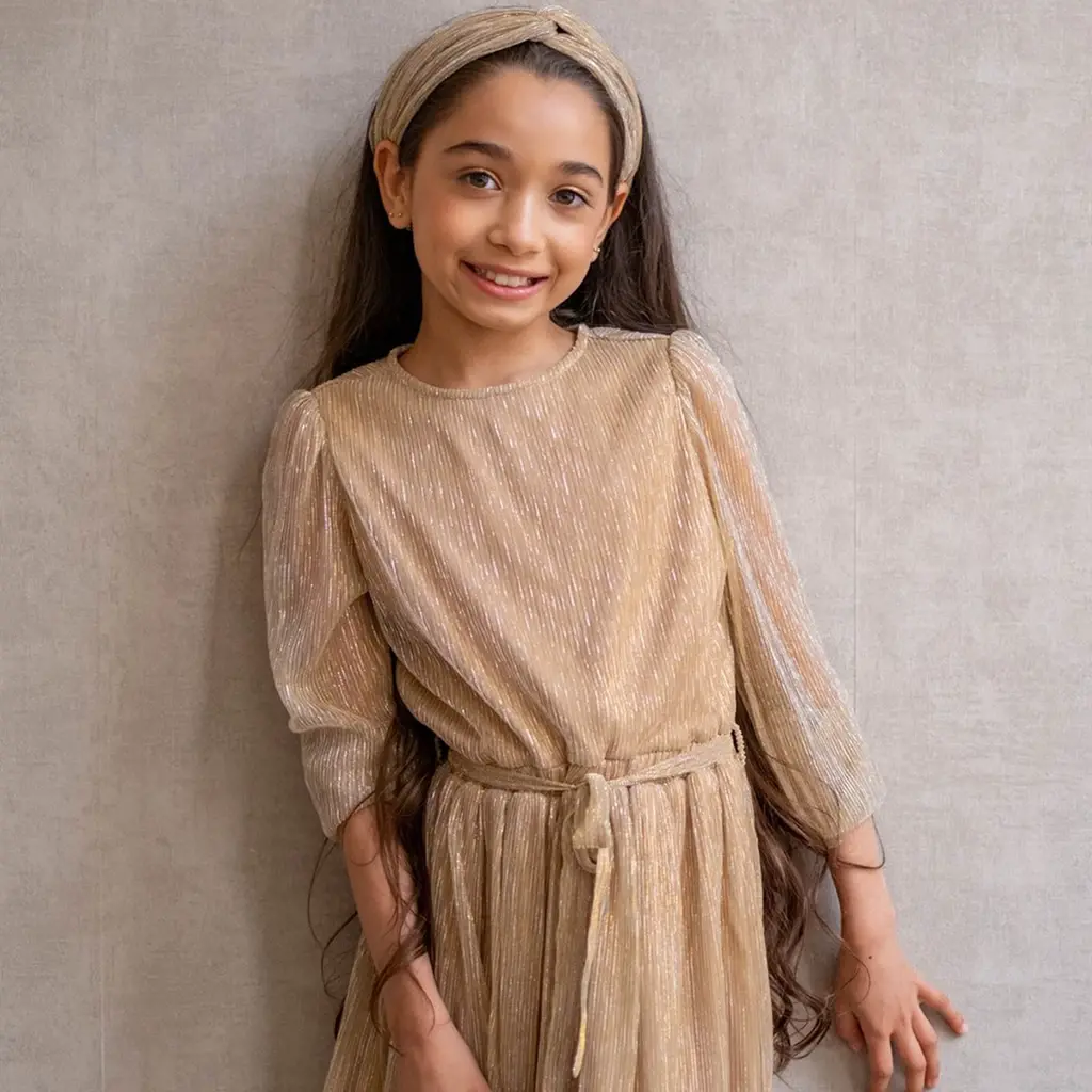 Jurk Maze plisse glitter (soft gold)