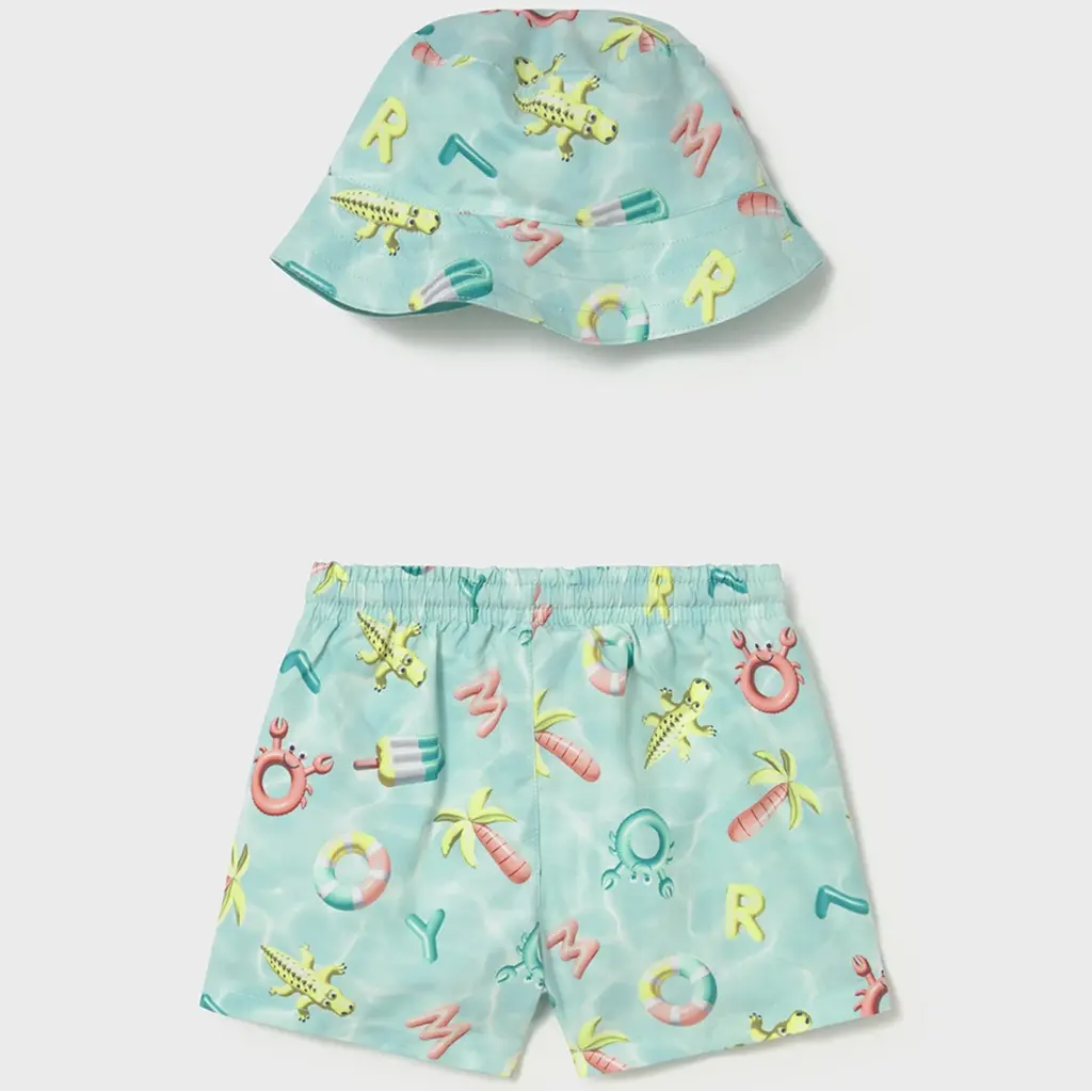 Zwembroekje met zonnehoedje (aquamarine)