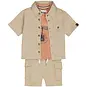 Dirkje Driedelig setje (sand) - overhemd; t-shirtje en kort broekje