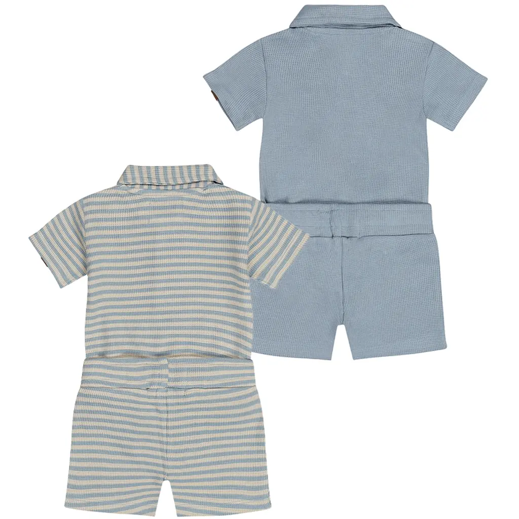Vierdelig setje (blue) - 2 rompertjes met 2 korte broekjes