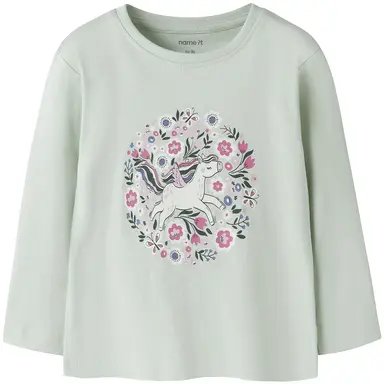 Longsleeve Veen (pale aqua unicorn flower)