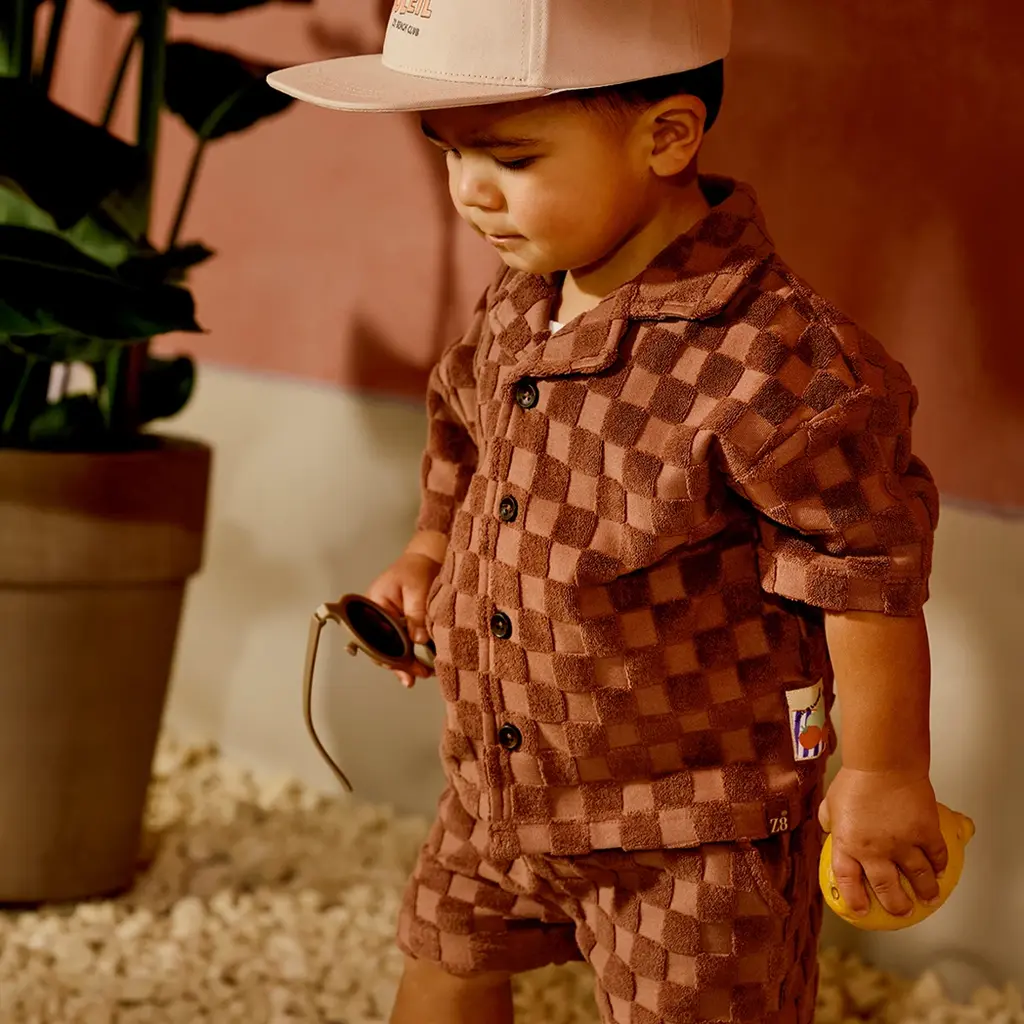 Korte broek blokken badstof Novan (blush brown)