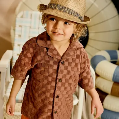 Overhemd blokken badstof Jeppe (blush brown)