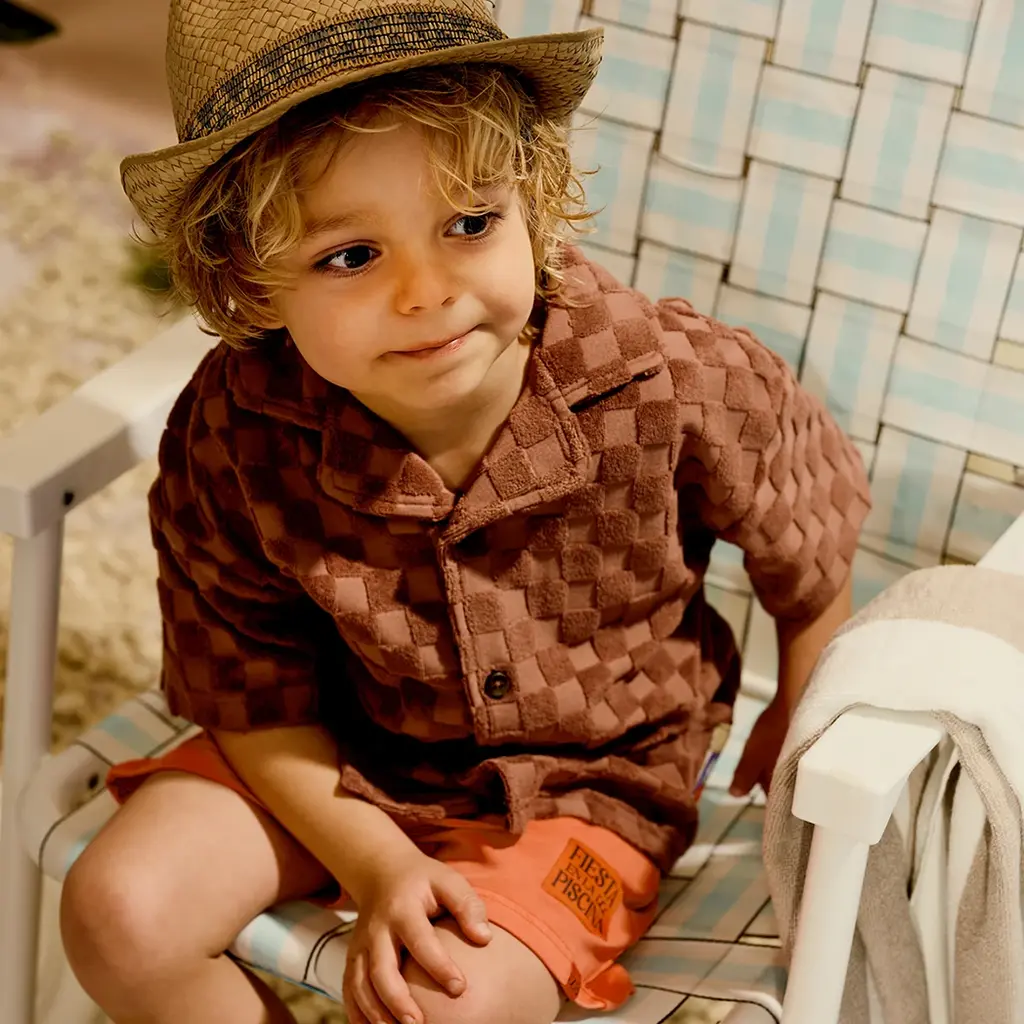 Overhemd blokken badstof Jeppe (blush brown)