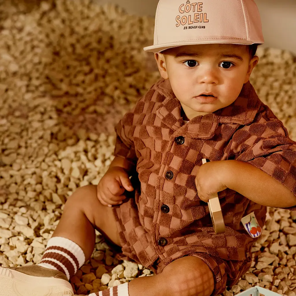 Overhemd blokken badstof Jeppe (blush brown)