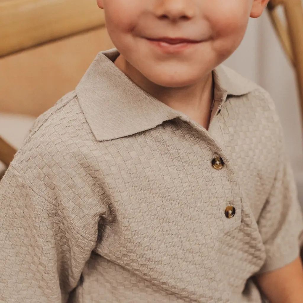 Gebreid polo shirt Milo (taupe gray)