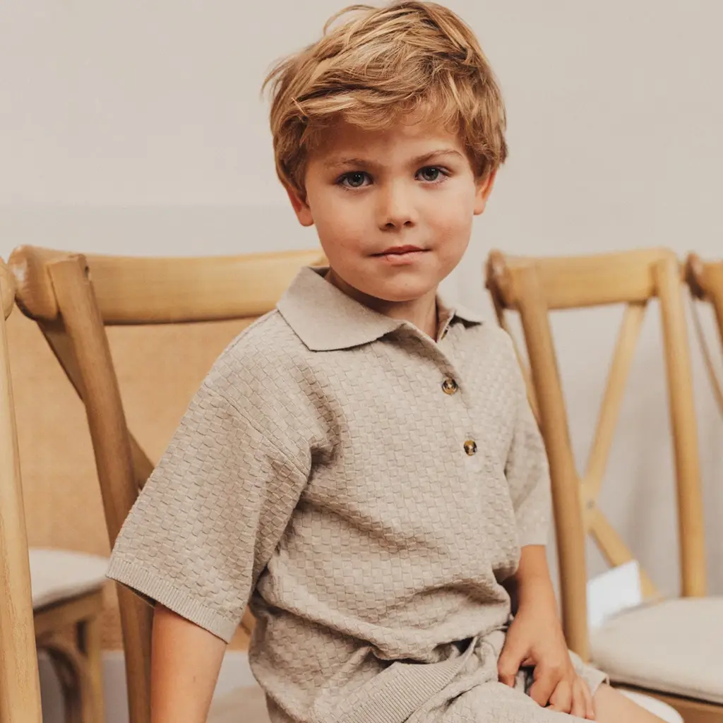 Gebreid polo shirt Milo (taupe gray)