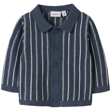 OP=OP! Gebreid vestje met polo kraagje Floppi (vintage indigo)