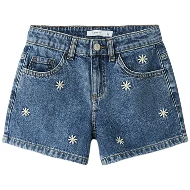 Korte spijkerbroek REGULAR FIT Bella (medium blue bleached denim daisy)