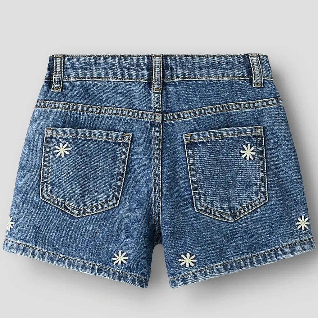 Korte spijkerbroek REGULAR FIT Bella (medium blue bleached denim daisy)