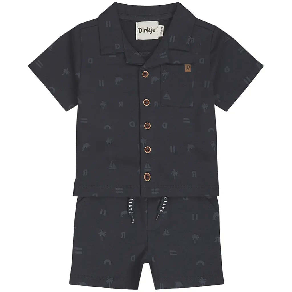 Tweedelig setje (navy) - overhemd met kort broekje