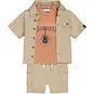 Dirkje Driedelig setje (sand) - overhemd; t-shirtje en kort broekje