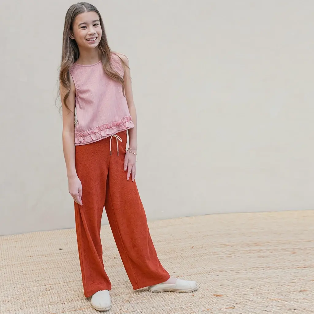 Broek Fenna satijn plisse (desert stone)