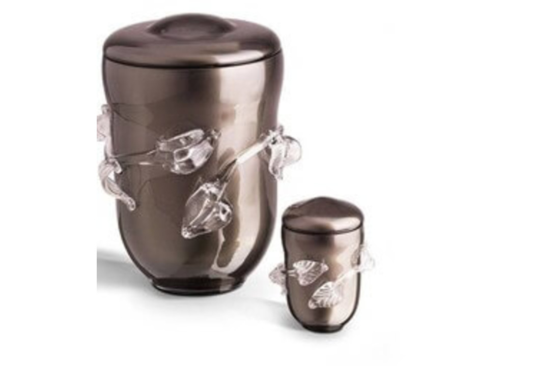 Glazen Urn donkertopaas met blad