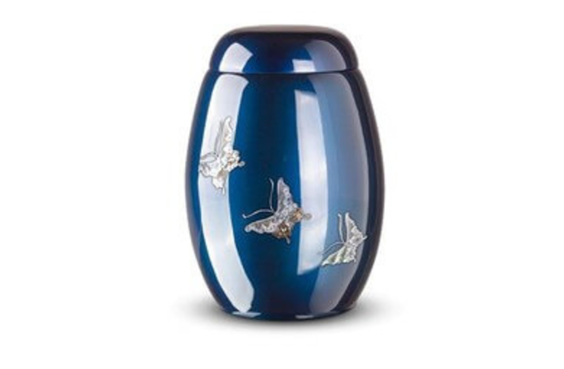 Glasfiber urn Blauw Vlinder