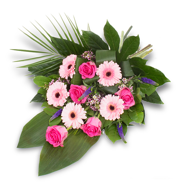 Roze rouwbloemen in een rouwboeket