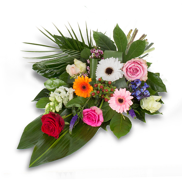 Bont rouwbloemen in een rouwboeket