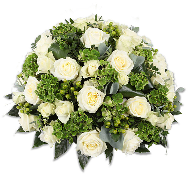 Witte rouwbloemen in een rouwbloemstuk