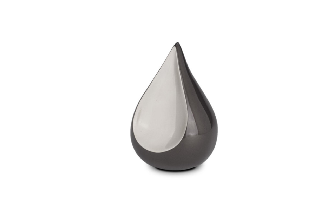 Kleine Metalen urn Teardrop grijs