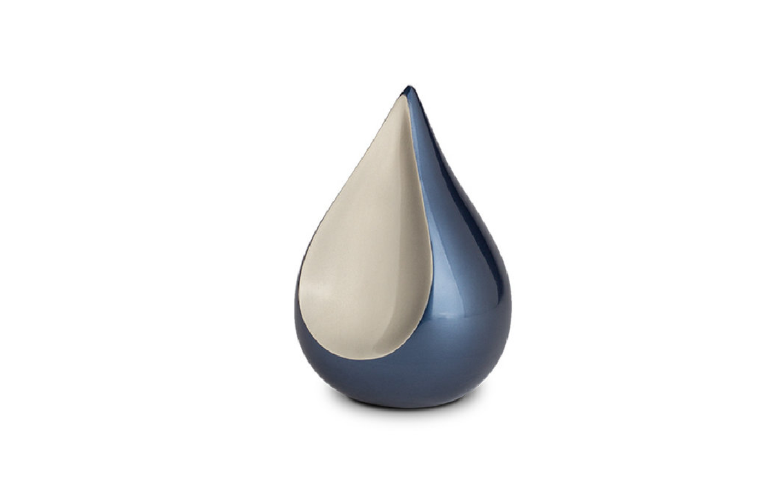 Kleine Metalen urn Teardrop blauw