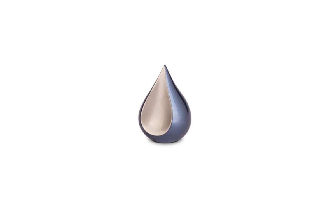 Mini Metalen urn Teardrop blauw
