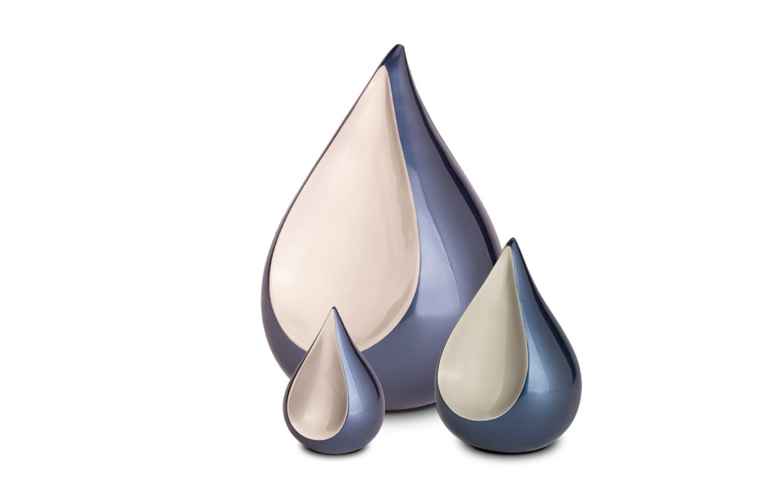Mini Metalen urn Teardrop blauw