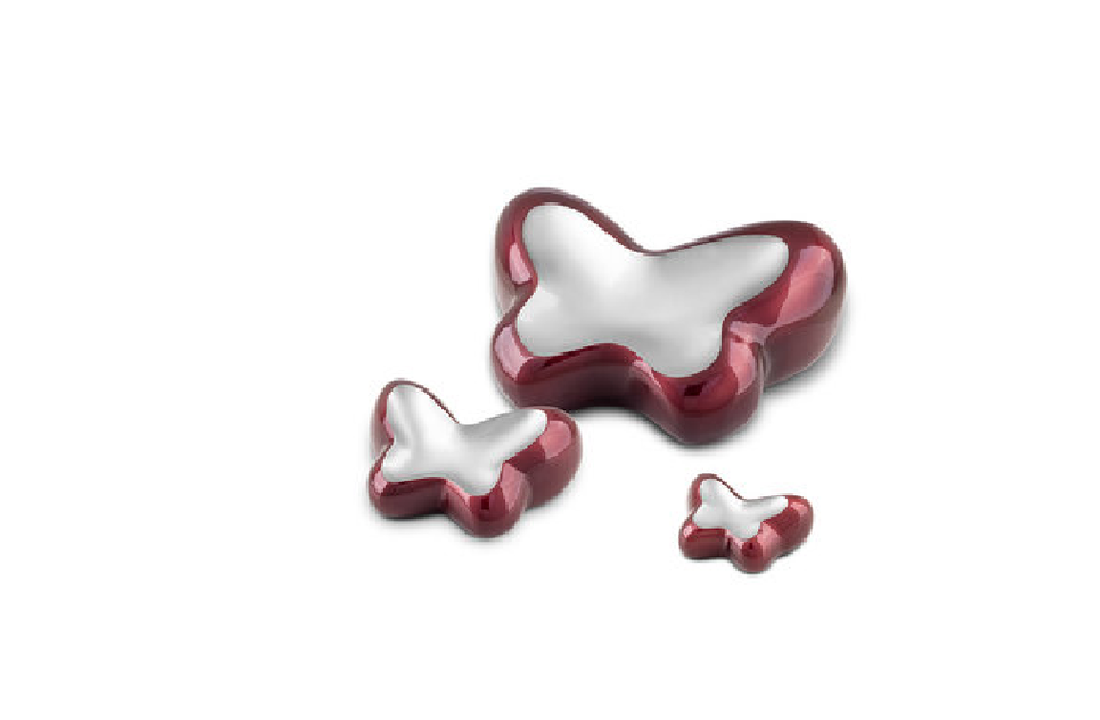 Kleine Metalen urn Butterfly rood