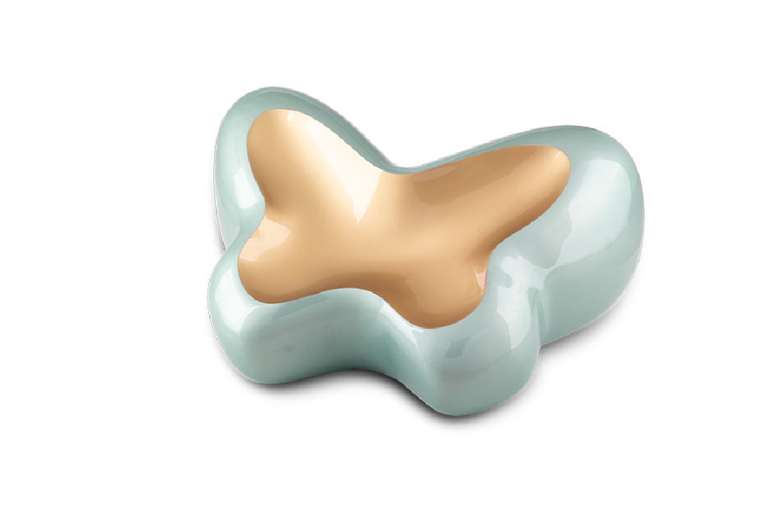 Metaal urn Butterfly blauw goud