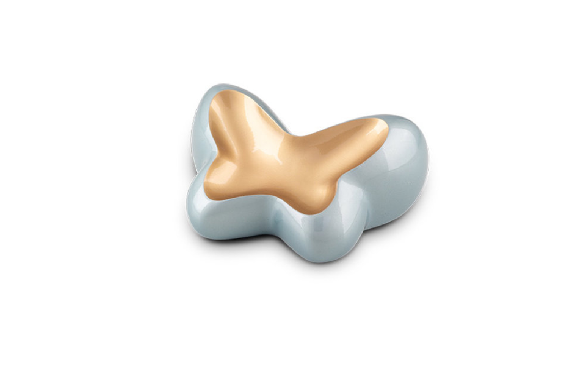 Kleine Metalen urn Butterfly blauw goud