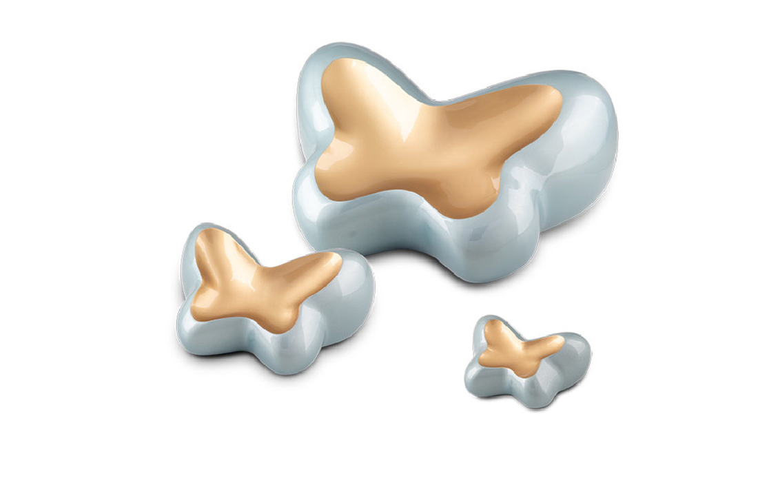 Kleine Metalen urn Butterfly blauw goud