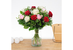 Rouwboeket Romeo Wit Rood Roze