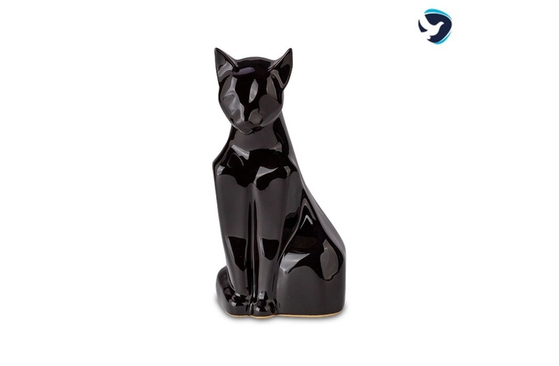 Katten Urn Metaal Zwart Glans
