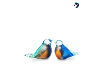 Glazen Dieren Urn  Vogel Blauw Wit Groen Bruin Oranje