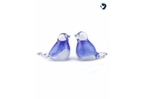 Glazen Dieren Urn  Vogel Blauw Wit