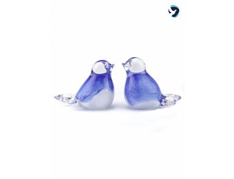 Glazen Dieren Urn  Vogel Blauw Wit