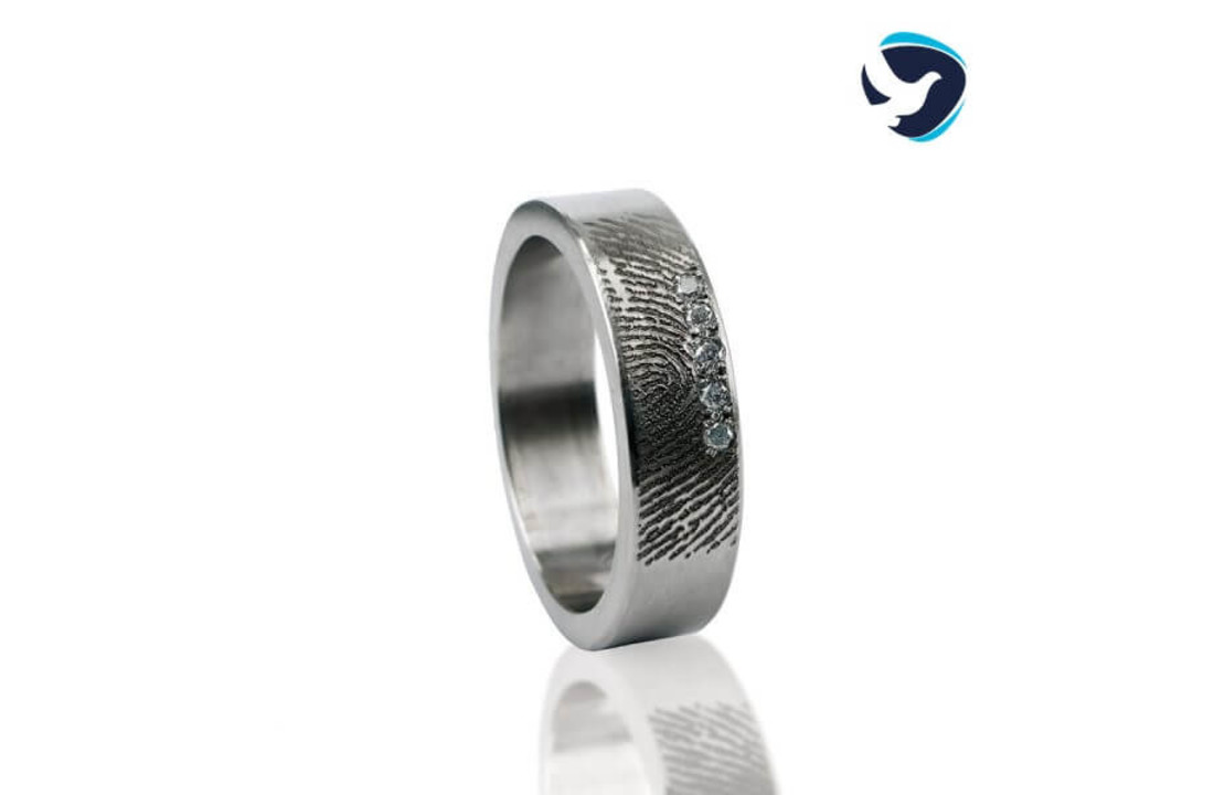 Edelstaal Vingerafdruk ring met 5 stenen