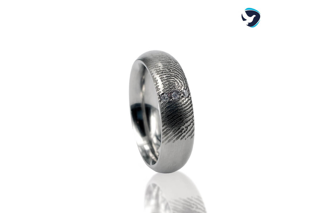 Vingerafdruk Ring Edelstaal bol met 3 stenen
