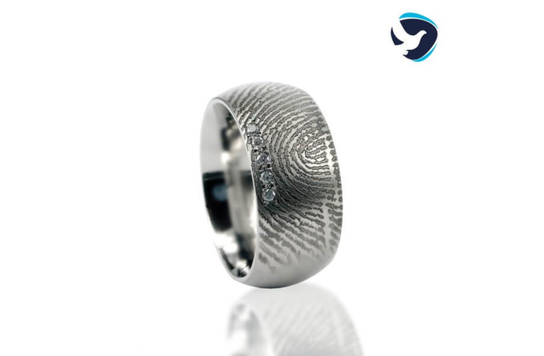 Vingerafdruk Ring Titanium bol met 5 stenen