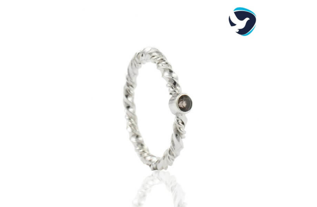 Ring Zilver met rookkwarts en askamer