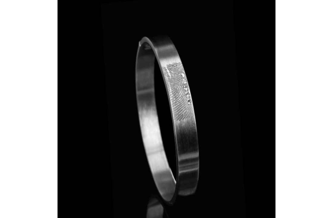 Armband Edelstaal met vingerafdruk en 5 stenen