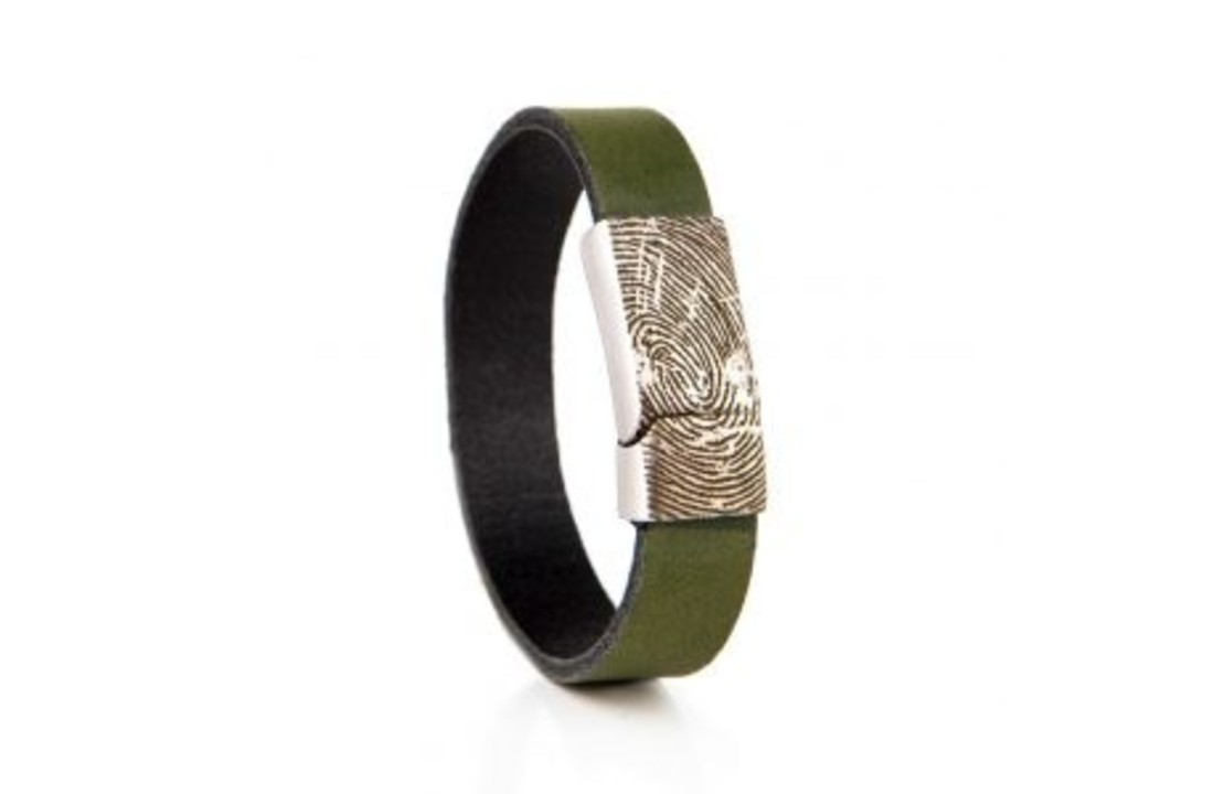Leren armband kaki met vingerdruk