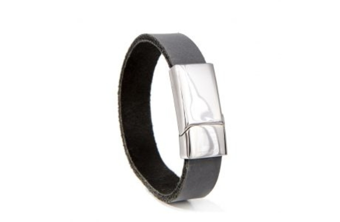 Leren armband grijs met as
