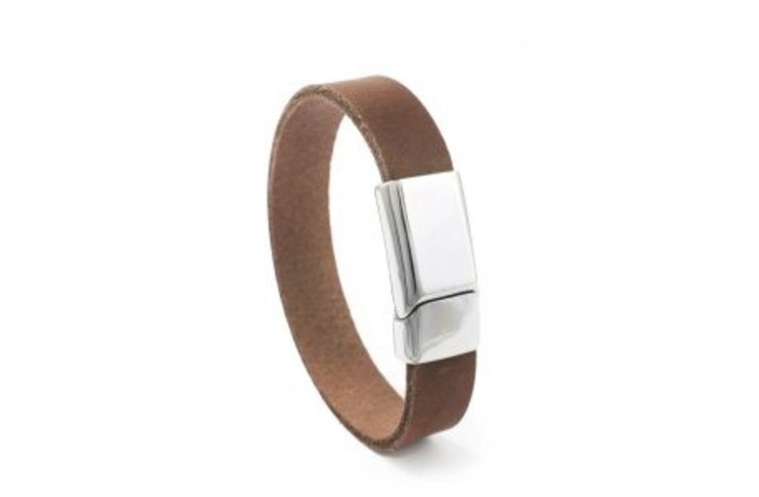 Leren armband donkerbruin met as
