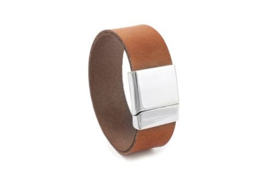 Leren armband bruin met as
