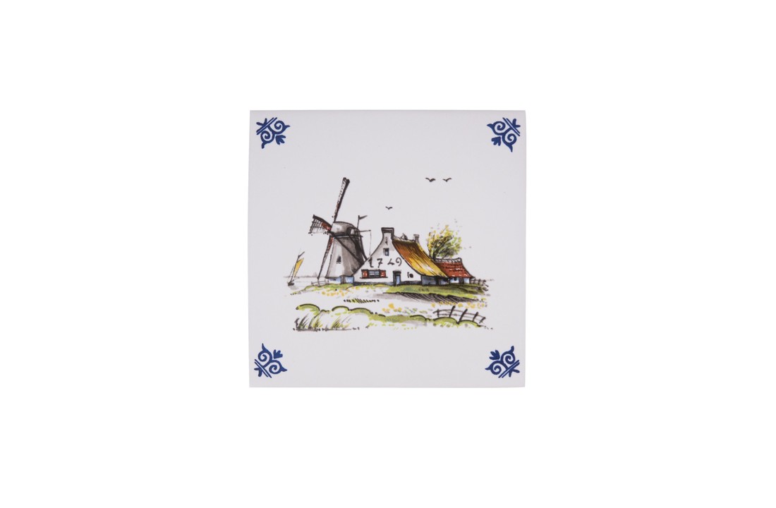 Delfts Blauw Tegel huis met molen