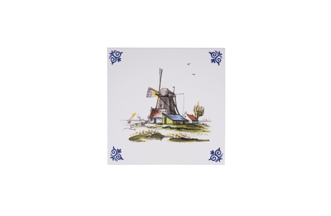 Delfts Blauw Tegel Molen met Vogels