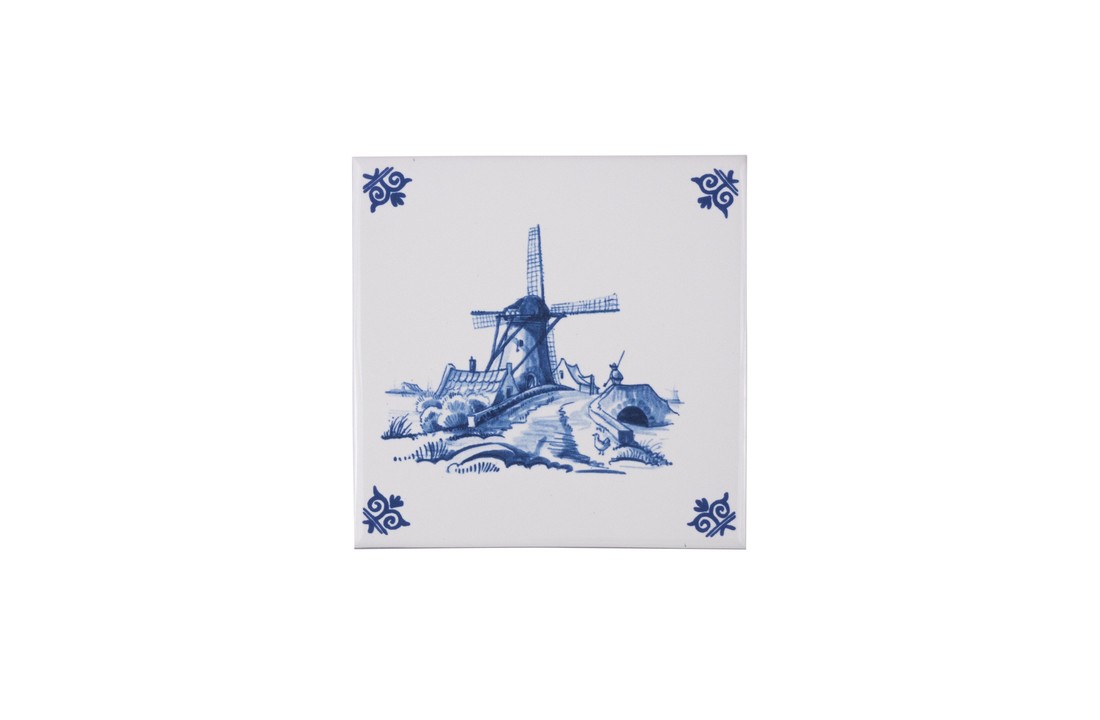 Delfts Blauw Tegel Molen met Brug